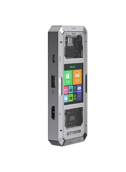 محطة رصيف ذكية PIVA G71 USB-C متعددة الوظائف 7 في 1 مع شاشة عرض مدمجة، HDMI 4K، شحن سريع PD 100W، محول شبكة جيجابت، USB 3.0 والصوت – متوافقة مع RedMagic وiPad وiPhone وSamsung والحواسيب المحمولة وأجهزة الكمبيوتر