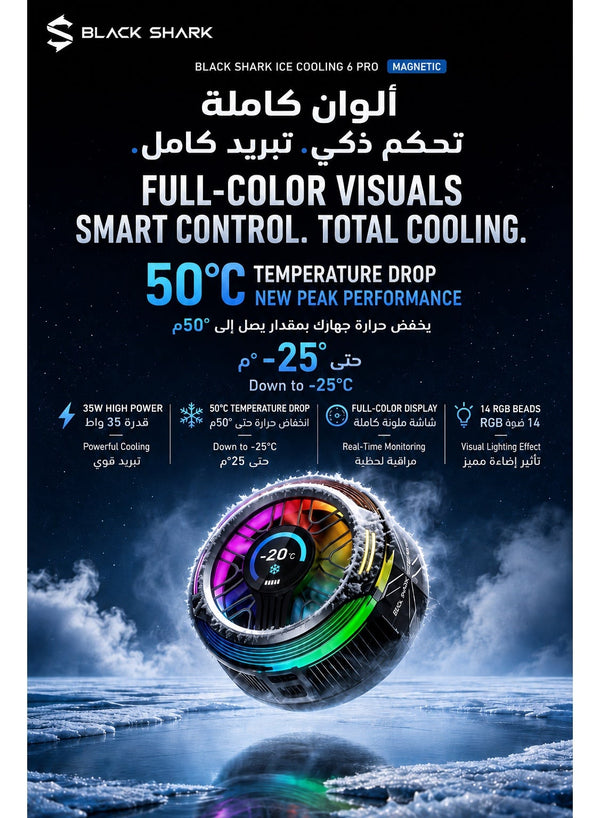 Black Shark Phone Cooler 6 Pro Magnetic Phone/Tablet Cooler – 35W Ultra-Cooling Gaming Fan with Smart Display, APP Smart Temperature Control, Magnetic Suction Sheet – For iPhone, RedMagic, Samsung, Android, iPad & Tablets (Perfect for PUBG Mobile, COD & H