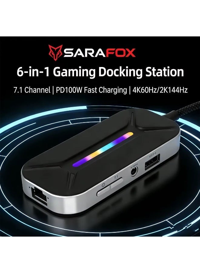 Sarafox XS6 Pro 6 in 1 Gaming Docking Station, USB C Multi-Function Hub with Phy