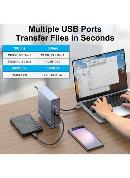 15-in-1 USB-C Docking Station, Triple 4K 60Hz Display Laptop Dock with Dual HDMI, DisplayPort 1.4 8K, 100W PD Fast Charging, 10Gbps USB-C & USB-A, Gigabit Ethernet, SD/TF Card Reader, 3.5mm Audio for MacBook, Windows Laptop & USB-C Devices
