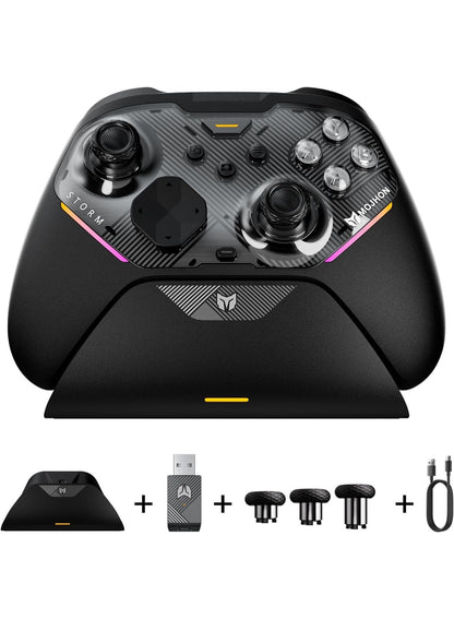 Wireless Gaming Controller MOJHON Storm 2 TMR Edition, 2000Hz PC & Switch Gamepad with 4096-Level TMR Joysticks, Hall + Micro Switch Triggers, 16 Mechanical Buttons, 4 Programmable Back Buttons, RGB & Charging Dock for PC, Switch, iOS & Android
