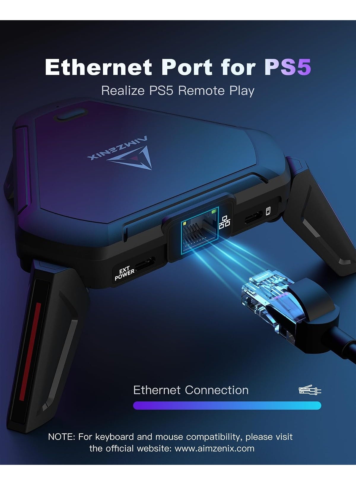 Keyboard and Mouse Adapter AIMZENIX Monster AX600 for PS5, PS4, Xbox Series X/S, Xbox One, Nintendo Switch & PC, Gaming Converter with GEEKVICE App, Key Mapping, Macros, Ethernet & 3.5mm Audio
