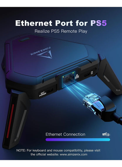 Keyboard and Mouse Adapter AIMZENIX Monster AX600 for PS5, PS4, Xbox Series X/S, Xbox One, Nintendo Switch & PC, Gaming Converter with GEEKVICE App, Key Mapping, Macros, Ethernet & 3.5mm Audio