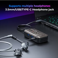 PLEXTONE GS6 Gen 2 USB-C 6-in-1 Gaming Docking Station Hub with Built-in Turbo Fan Cooling, 2K 120Hz & 4K 60Hz HDMI Output, PD 100W Fast Charging, Dual USB High-Speed Data, 3.5mm/USB/Type-C Audio Support – Compatible with iPad Pro, RedMagic, Samsung, OneP