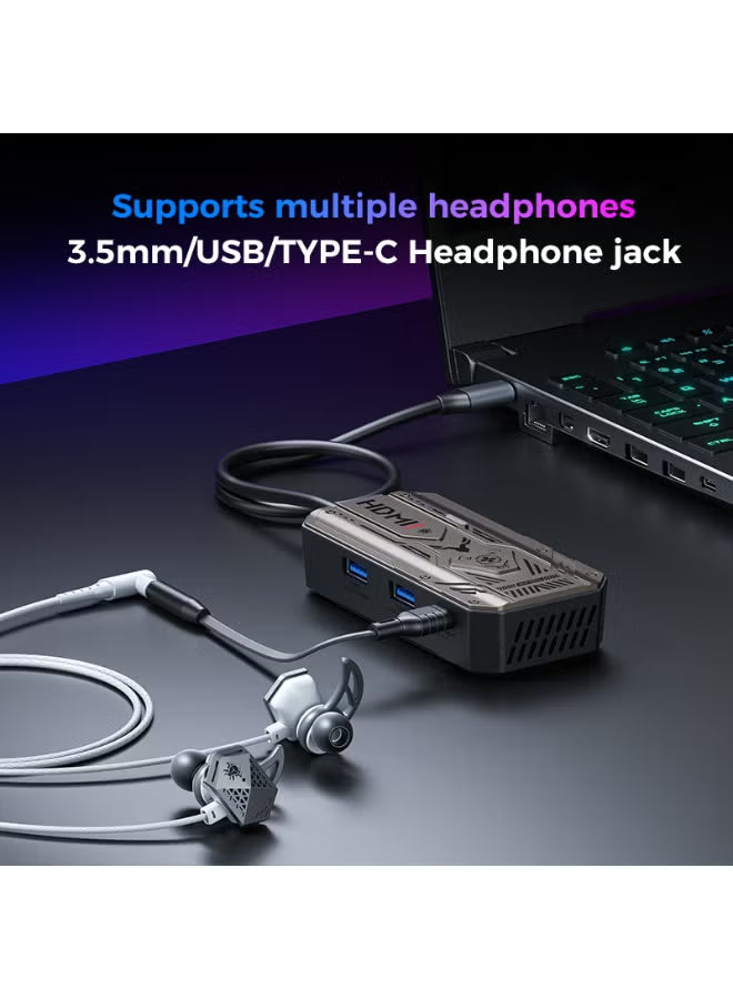 PLEXTONE GS6 Gen 2 USB-C 6-in-1 Gaming Docking Station Hub with Built-in Turbo Fan Cooling, 2K 120Hz & 4K 60Hz HDMI Output, PD 100W Fast Charging, Dual USB High-Speed Data, 3.5mm/USB/Type-C Audio Support – Compatible with iPad Pro, RedMagic, Samsung, OneP