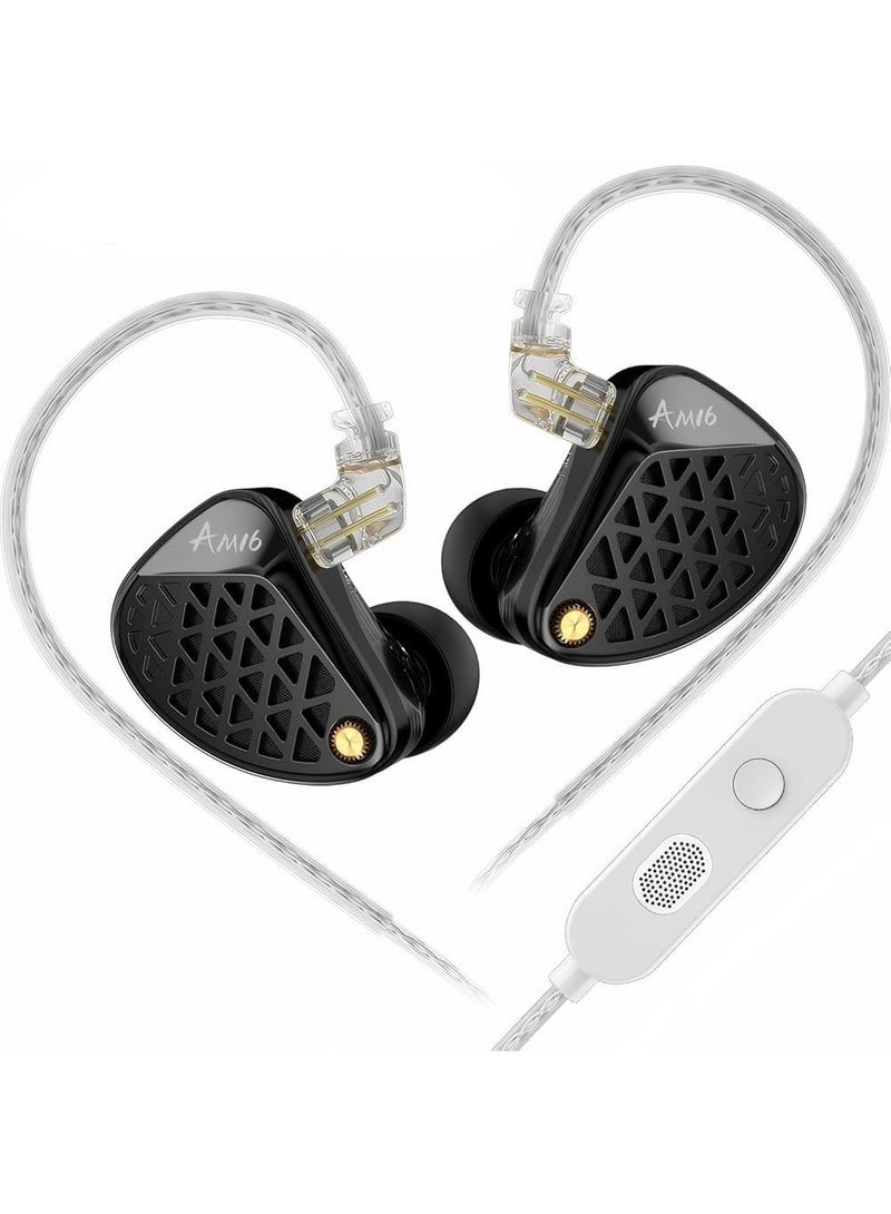 KZ AM16 IEM 16-Driver Bass Improved Armature In-Ear Monitor Earphones, HiFi Professional IEM with 3-Way Crossover, Ultra-Wide Frequency Response, 0.75 mm 2-Pin Cable, Studio-Grade Sound for Music & Gaming – Bass Improved Version with Mic