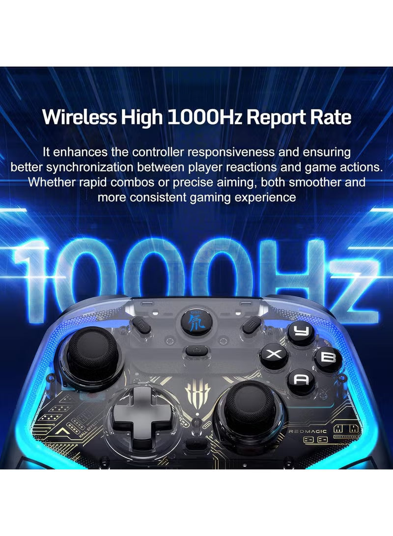 REDMAGIC Cyber Wireless Gaming Controller 1000Hz – RGB Gamepad with Hall Effect Joysticks & Triggers, 3-Mode Connection (Wired / Bluetooth / 2.4G), Aluminum Charging Dock, Turbo & Macro, Compatible with PC, Android, iOS, Tablet, Smart TV & Nintendo Switch