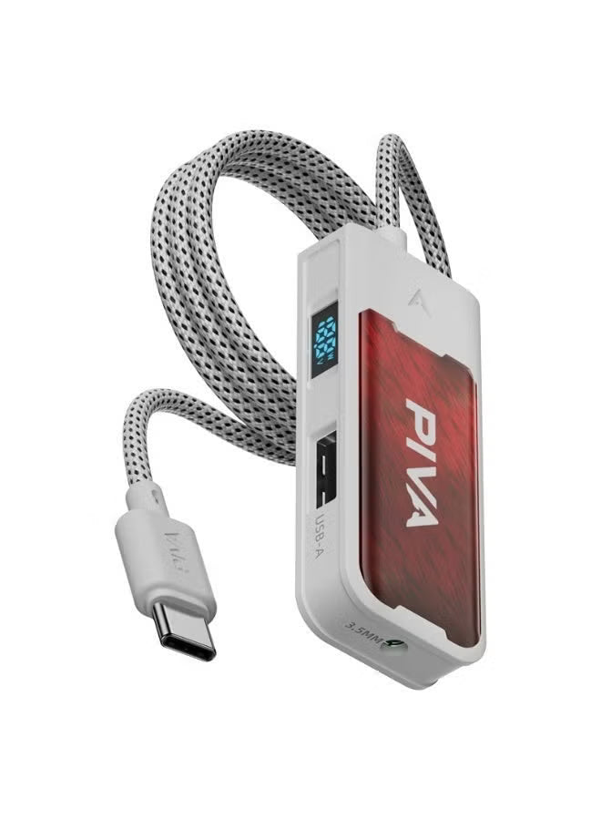 PIVA G41 4-in-1 Gaming Adapter & Converter, Type-C to 3.5mm Audio DAC 32Bit/384Khz & USB 2.0 Data Transfer Hub, PD 60W Fast Charging with Power Display, 480Mbps High-Speed, Compatible with RedMagic, iPad, iPhone, Samsung Mobile, Laptops, Mobile Phones