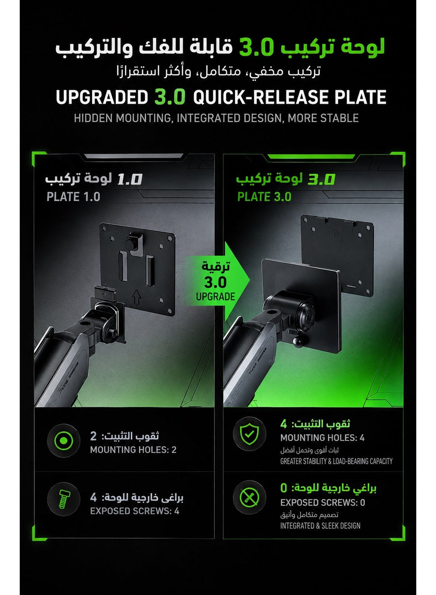 Dual Monitor Stand & Arm Bracket Holder, Heavy Duty RGB Desk Mount for Two 17–38″ Monitors, Supports up to 16kg Each, Full-Motion Tilt, Swivel & 360° Rotation, Infinity Mirror with 20 RGB Lighting Modes, VESA 75×75 / 100×100, Built-In Cable Management