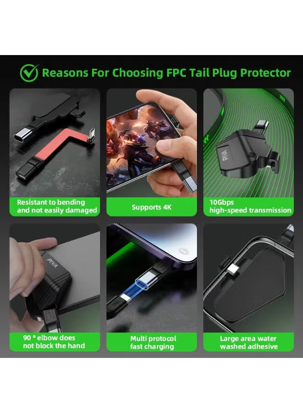 واقي PIVA Gaming FPC Elbow Tail Plug Type C – تصميم Ergonomic بزاوية 90 درجة، دعم 4K@60Hz، شحن سريع 60W ونقل بيانات 10Gbps لـ RedMagic و iPhone و Samsung و أجهزة Android والهواتف الذكية