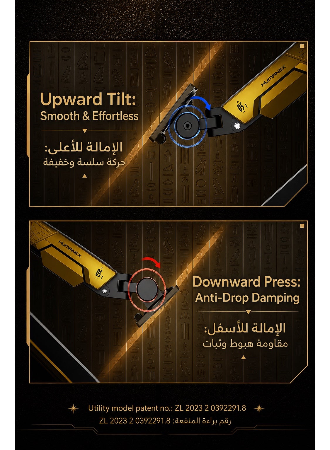 ذراع شاشة قيمنق بريميوم احترافي – حامل شاشة واحد ثقيل للاستخدام المكثّف مكتبي للشاشات من 24 إلى 57 بوصة، يتحمّل حتى 27 كجم، حركة كاملة إمالة ودوران جانبي ودوران الشاشة 180°، توافق VESA 75×75 / 100×100، منظّم أسلاك مدمج، مشبك C وقاعدة جروميت