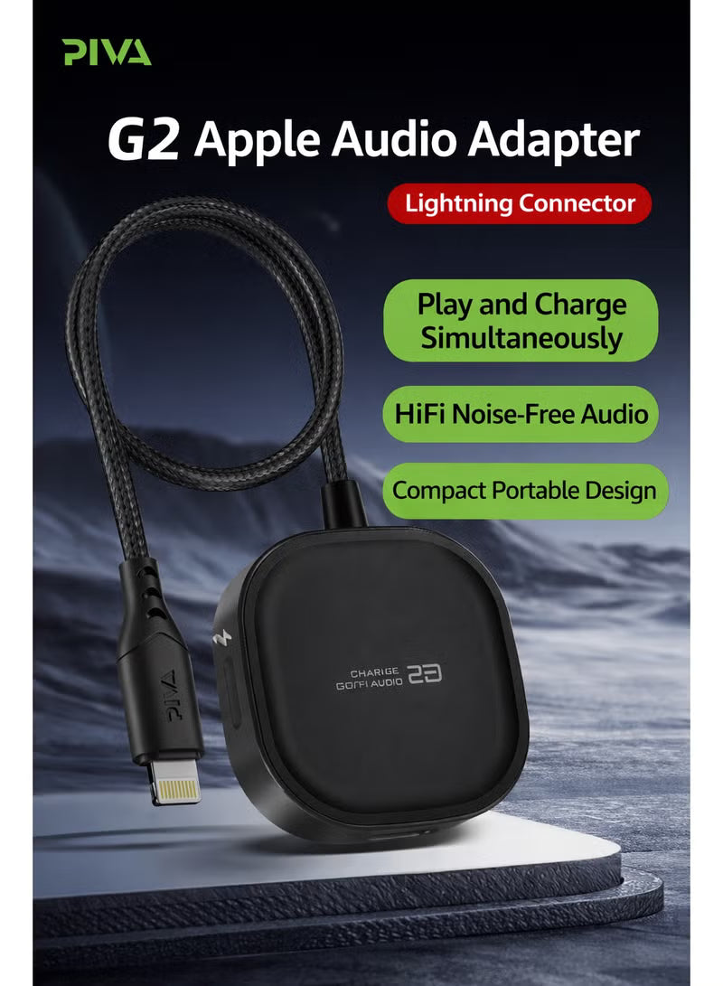 pivaPIVA G2 iPhone Lightning Adapter Dongle – Double Lightning Headphone Jack with Fast Charging, Lightweight Plug-and-Play Design, HD Clear Voice with Extra Bass, Zero Delay, Mic Supported, MFI-Certified Chipset – Compatible with iPhone 8, X, 11, 12, 13