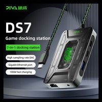 PIVA DS7 7-in-1 USB-C Docking Station & Gaming Hub – 4K@60Hz HDR Video, 100W PD Fast Charging, 32Bit/384KHz Hi-Fi Audio, Gigabit Ethernet, USB 3.1 Data Transfer for Streaming & Recording – Compatible with RedMagic, iPhone, iPad, Android & Laptops
