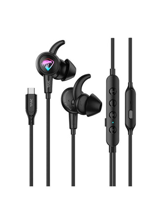 PIVA S6C Falcon Type-C Gaming Earphones with 3-Stage EQ Tuning RGB Lighting Built-in Sound Card HD Omnidirectional Microphone Stereo Surround Sound Enhanced Footstep Audio and Low Latency for PUBG Mobile FPS Gaming Compatible with Phones and Computers