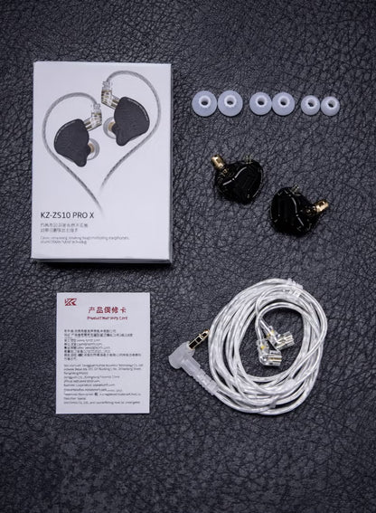 KZ ZS10 PRO X IEM original Upgraded 1DD+4BA Hybrid Driver HiFi in Ear Earphones IEM with Alloy Faceplate, Detachable Silver-Plated Recessed 2Pin Cable for Audiophile Musician DJ Stage (With Mic)