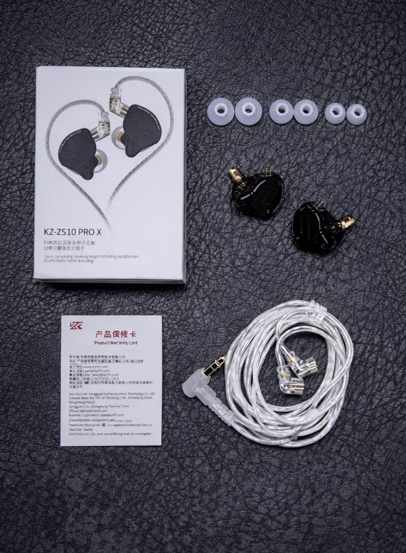 KZ ZS10 PRO X IEM original Upgraded 1DD+4BA Hybrid Driver HiFi in Ear Earphones IEM with Alloy Faceplate, Detachable Silver-Plated Recessed 2Pin Cable for Audiophile Musician DJ Stage (With Mic)