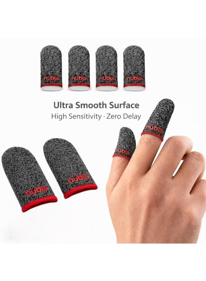 Gaming Finger Sleeves (4 Sleeves) by Nubia – Ultra-Thin & Sweatproof Silver Fiber Thumb Sleeves, Touchscreen Sensitive - for PUBG Mobile, COD, Fortnite & More (4 Sleeves)