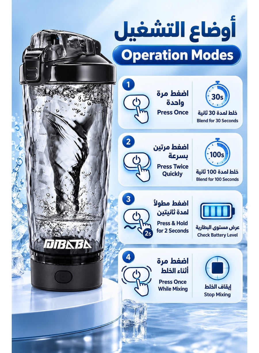 Electric Shaker Bottle 500ml, Automatic 6500RPM Protein Shaker Cup for Gym, Fitness, Sports & Workout, Magnetic Charging, One-Touch Mixing, Detachable Washable BPA-Free Tritan Cup for Protein Powder, Coffee, Milk, Pre-Workout & Shakes - Light Blue