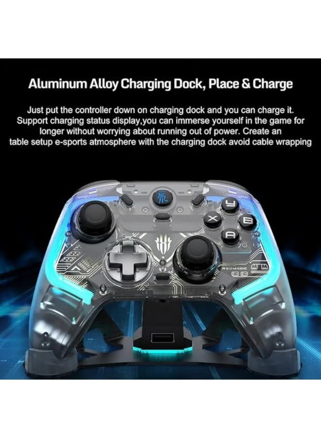REDMAGIC Cyber Wireless Gaming Controller 1000Hz – RGB Gamepad with Hall Effect Joysticks & Triggers, 3-Mode Connection (Wired / Bluetooth / 2.4G), Aluminum Charging Dock, Turbo & Macro, Compatible with PC, Android, iOS, Tablet, Smart TV & Nintendo Switch
