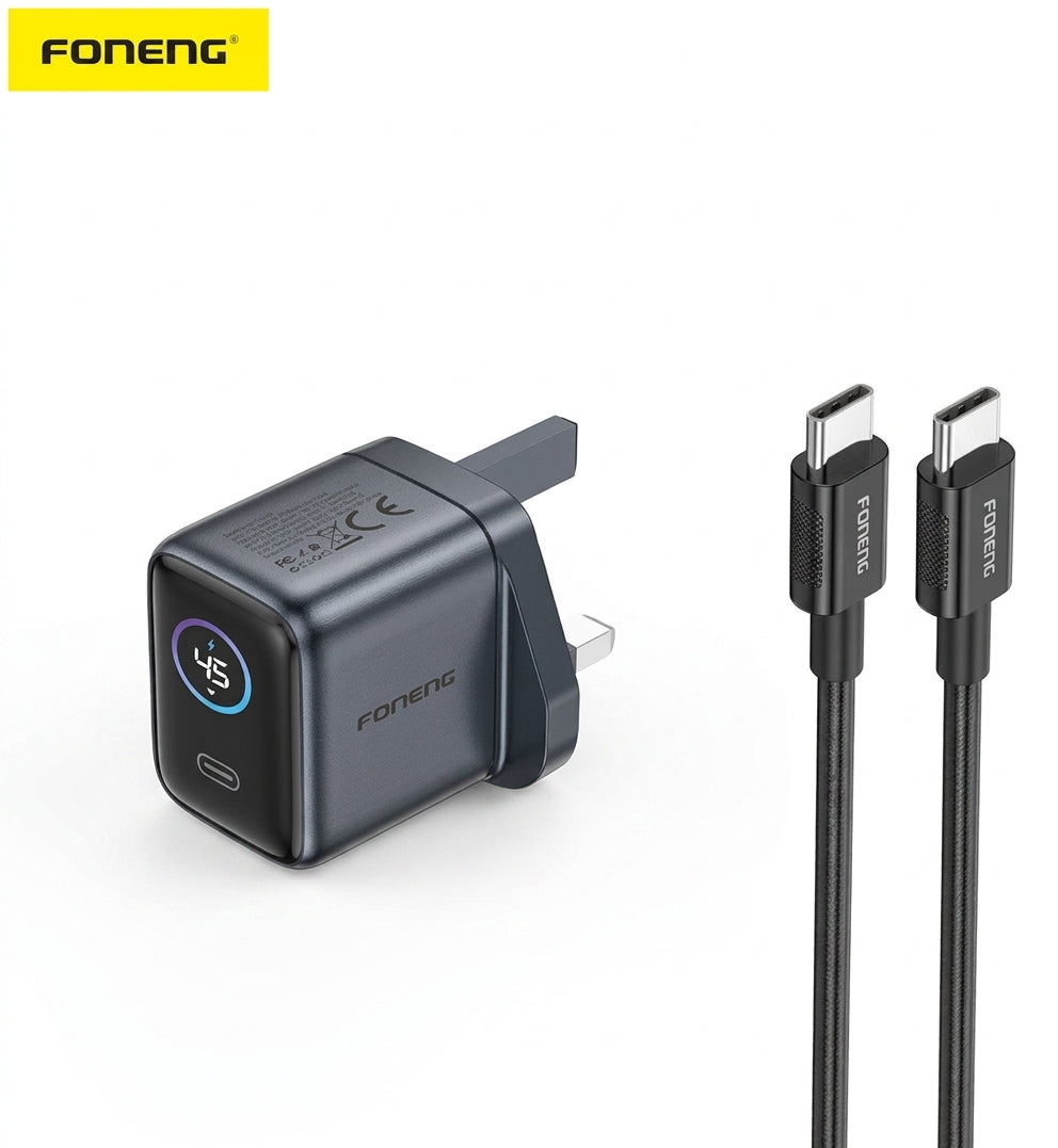 FONENG UK34 45W GaN USB-C fast charger, UK plug, black