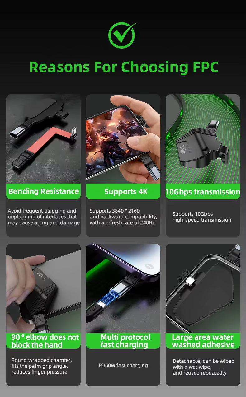 PIVA FPC Mobile Phone Tail Plug Protector Full Functionality Support 4K60Hz PD60w 10Gbps for Android IOS Phone