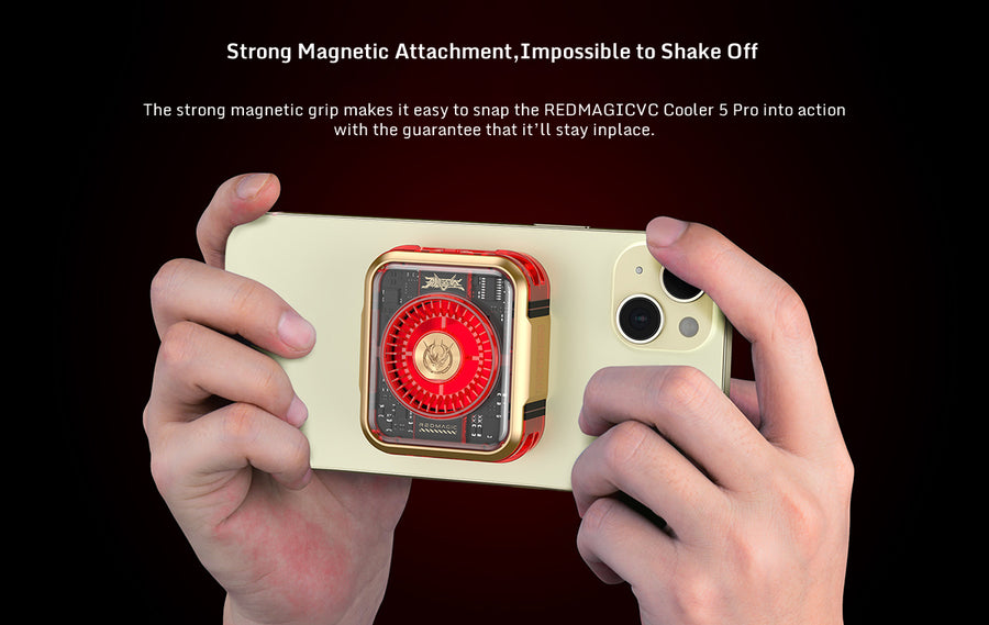 Golden RedMagic 5 Pro Magnetic Phone Cooler – Special Edition, 36W RGB Radiator Fan with Clip, Semiconductor Graphene Heatsink for Gaming, Streaming, iPhone, Android, iPad