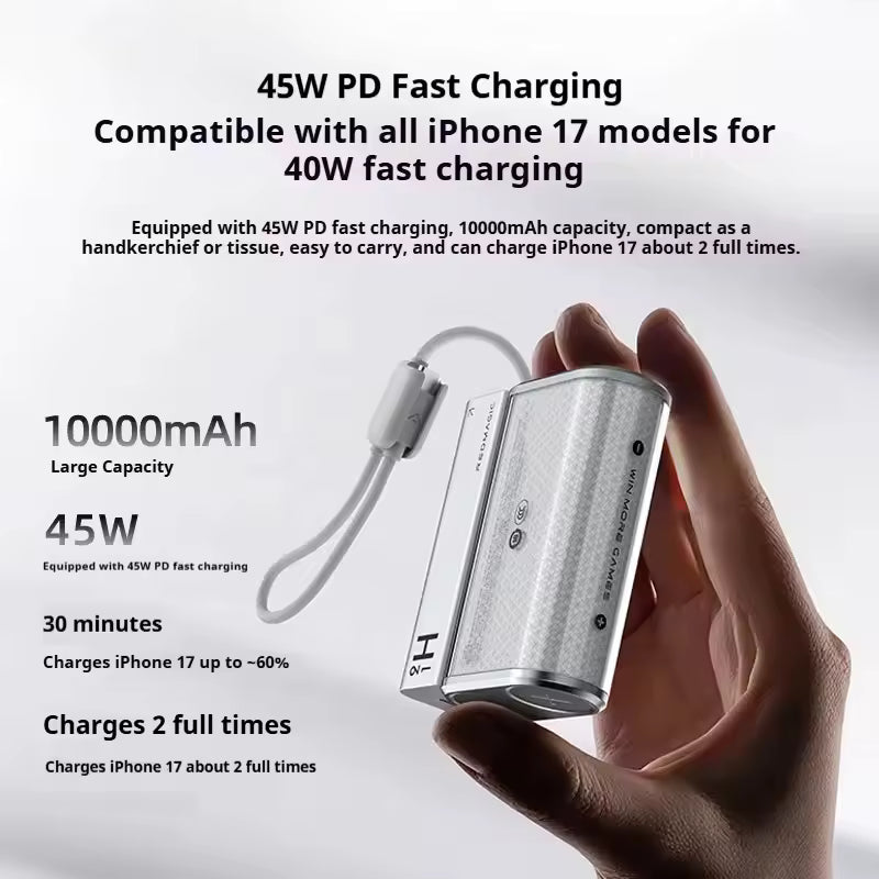 Nubia REDMADIC CCC PowerBank 45W Two-way Quick Charge 10000mAh High Capacity Digital Display Power Bank Built in Cable Charger