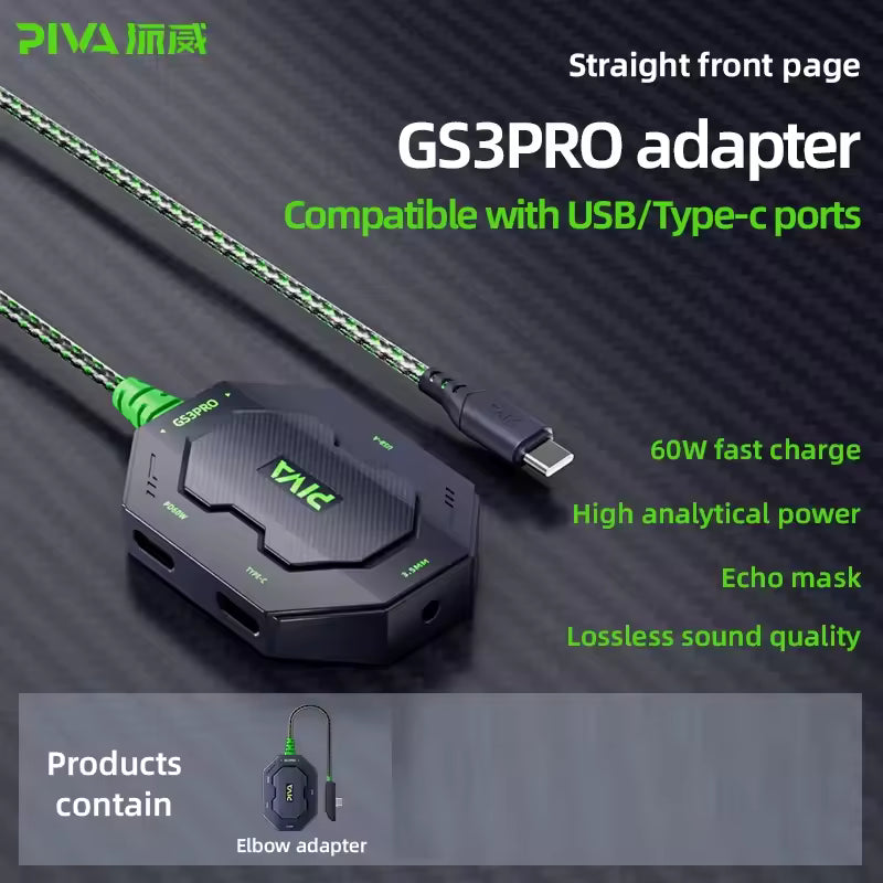 PIVA GS3 PRO Gaming Audio & Charging Adapter (Straight Version)
