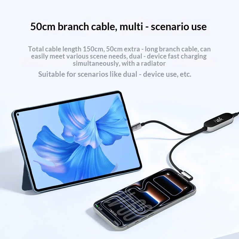 RedMagic DAO 100W 2-in-1 USB-C Charging & Data Cable – Dual-Channel Split Cable with Straight + Angled Plugs, Fixed 45W for Phone Coolers, Nylon Braided 150cm – Black
