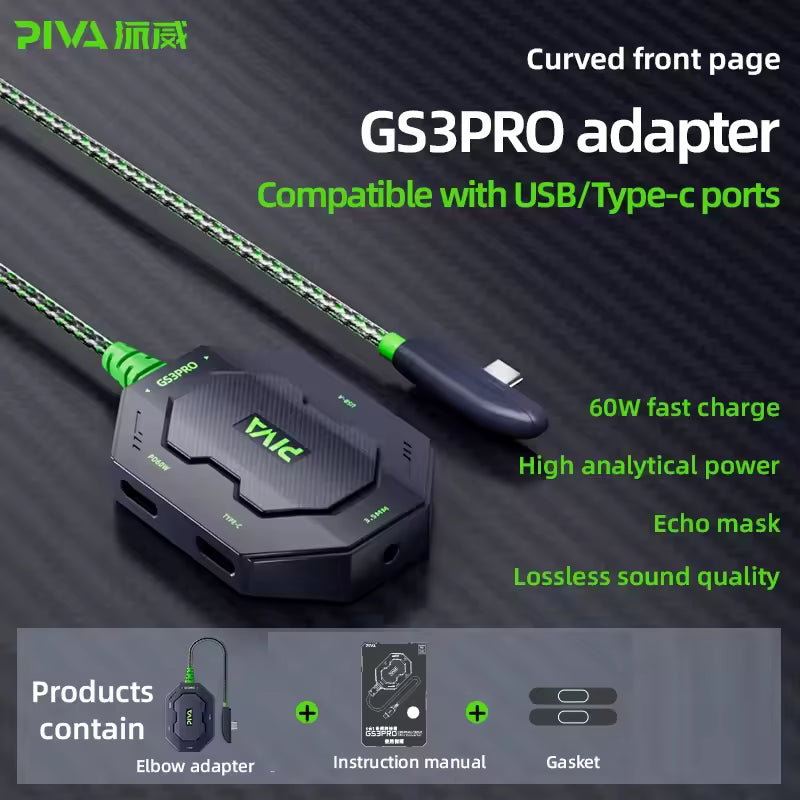 PIVA GS3 PRO Gaming Audio & Charging Adapter (Elbow Version)