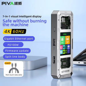 PIVA G71 7-in-1 Smart Display Docking Station – Aluminum Type-C Hub with 100W PD, 4K HDMI, Dual USB 3.0, Ethernet & Audio Ports for Gaming and Work