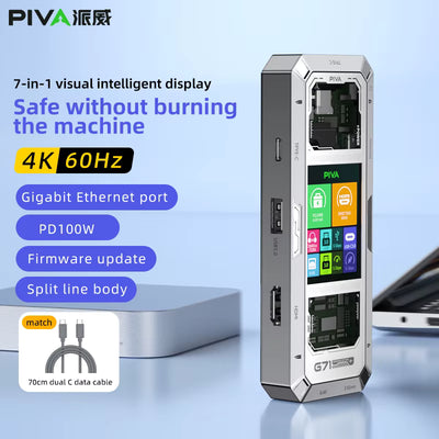 PIVA G71 7-in-1 Smart Display Docking Station – Aluminum Type-C Hub with 100W PD, 4K HDMI, Dual USB 3.0, Ethernet & Audio Ports for Gaming and Work