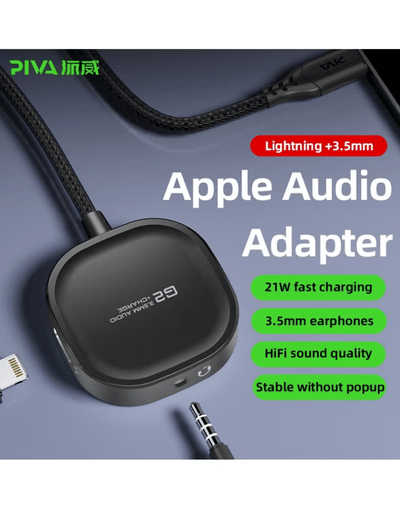 Piva G2 iPhone Dual Port Splitter 3.5mm Lightning Converter MFI Certified Chipset by Apple with Long Wire