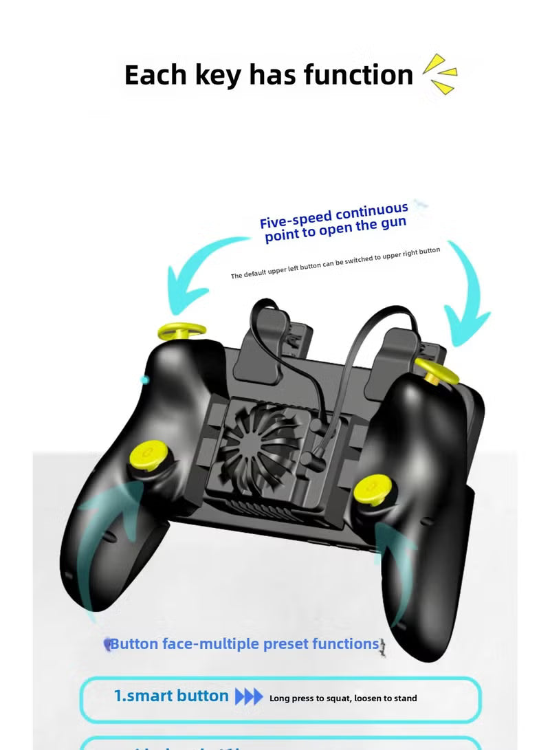 Mobile Piano 6-Finger Automatic Gaming Triggers with Integrated Cooler – Laser Precision Controller, Ultra-Fast Response, No Screen Blocking, Compatible with iPhone, RedMagic, Samsung & All Smartphones, Ideal for PUBG Mobile & Other Games