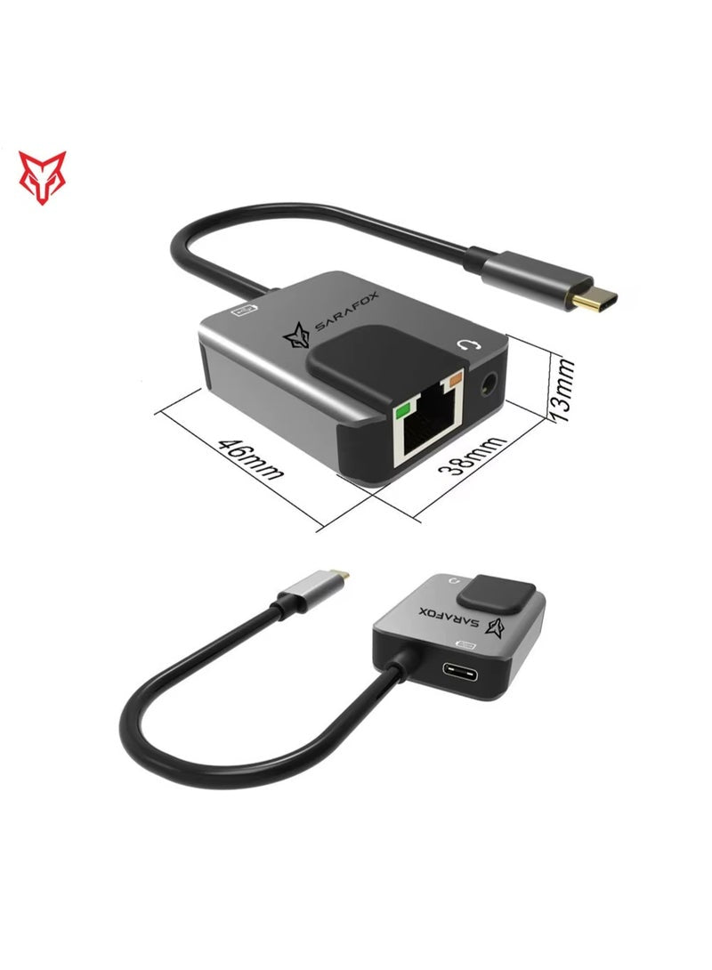 Sarafox 3-in-1 Gaming Adapter & Converter Dongle, Type-C USB Hub with 3.5mm Audio, RJ45 Ethernet 1000Mbps Network Adapter, PD 3.0 Fast Charging, Low Latency Gaming Adapter for PUBG – Compatible with Razer, Xiaomi, RedMagic, iPad, iPhone, Samsung, Android