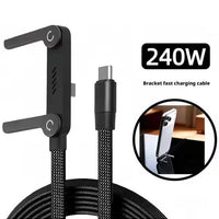 Basemo Phone Stand and Charger – 240W Ultra Fast Charging Type-C to Type-C Cable with Integrated Phone Stand, 2-in-1 Sideways Charger Braided PD Cable for iPhone, Redmagic, Samsung, Android, Tablets, Laptops & USB-C Devices