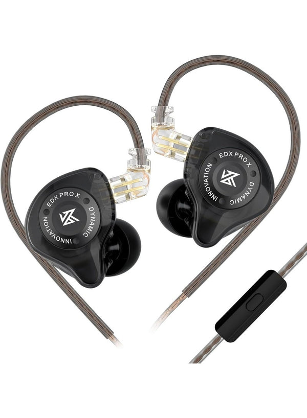 سماعات أذن KZ EDX Pro X داخل الأذن بمشغل ديناميكي واحد HiFi مراقب في الأذن بتصميم ergonomic، سماعة ألعاب سلكية، كابل قابل للفصل للعشاق الصوتيات (مع ميكروفون) – أسود