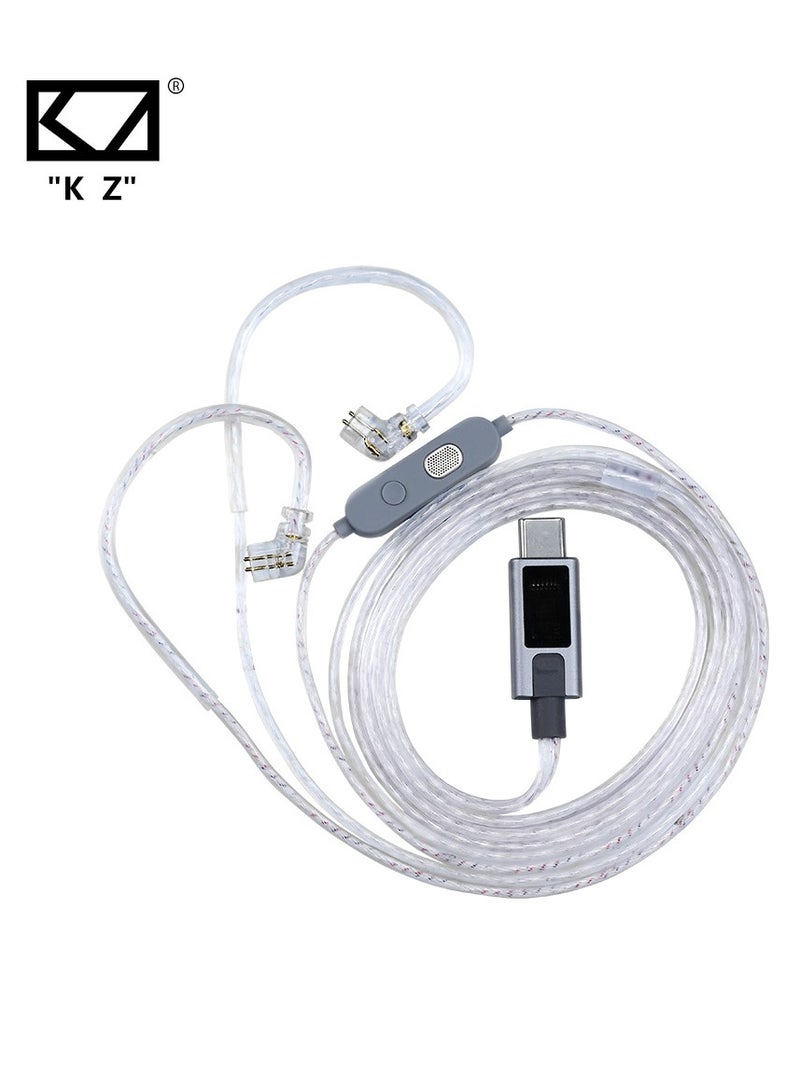 KZ M2 Type-C 0.78mm Silver-Plated Earphone Upgrade Cable, featuring Dual Microphones, High-Performance DAC Chip, Hi-Fi Audio Decoding, and Adjustable Sound Modes. Premium 0.78mm Type-C IEM Cable compatible with KZ ZS10 Pro 2 and other 0.78mm pin earphones