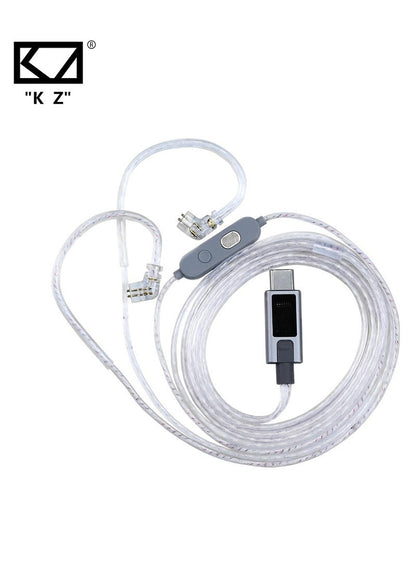 KZ M2 Type-C 0.78mm Silver-Plated Earphone Upgrade Cable, featuring Dual Microphones, High-Performance DAC Chip, Hi-Fi Audio Decoding, and Adjustable Sound Modes. Premium 0.78mm Type-C IEM Cable compatible with KZ ZS10 Pro 2 and other 0.78mm pin earphones