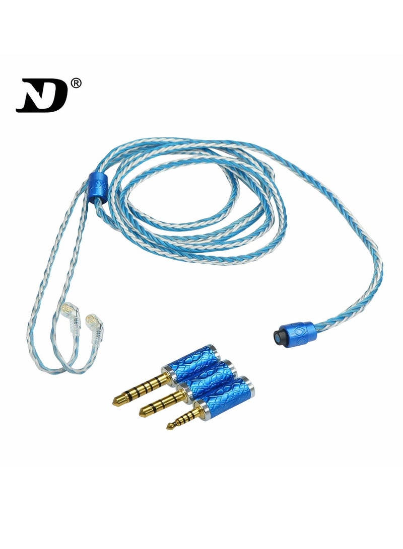 D D3 Silver-Plated Braided Earphone Upgrade Cable, Detachable Plug Replacement Cable with Interchangeable 3.5mm / 2.5mm / 4.4mm Plugs, 16-Strand 352-Core, Compatible with KZ IEMs 0.75–0.78mm