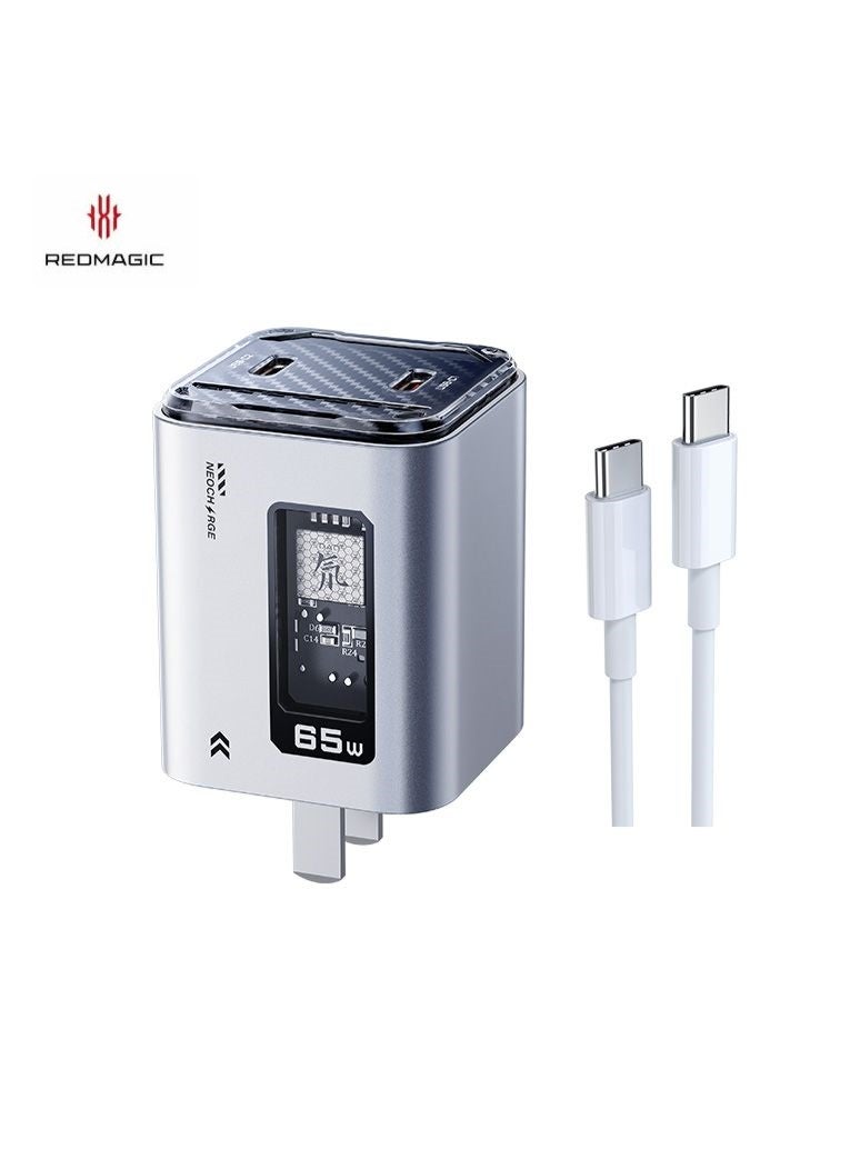 RedMagic mini 65W Fast Charger , 2-Port Compact Design, Foldable Pins, NeoCharger 3.0, For Redmagic Nova, iPad, Tablets, iPhone, Macbook, Laptops - Includes Cable - (US Version)