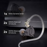KZ ZS10 PRO X IEM original Upgraded 1DD+4BA Hybrid Driver HiFi in Ear Earphones IEM with Alloy Faceplate, Detachable Silver-Plated Recessed 2Pin Cable for Audiophile Musician DJ Stage (With Mic)