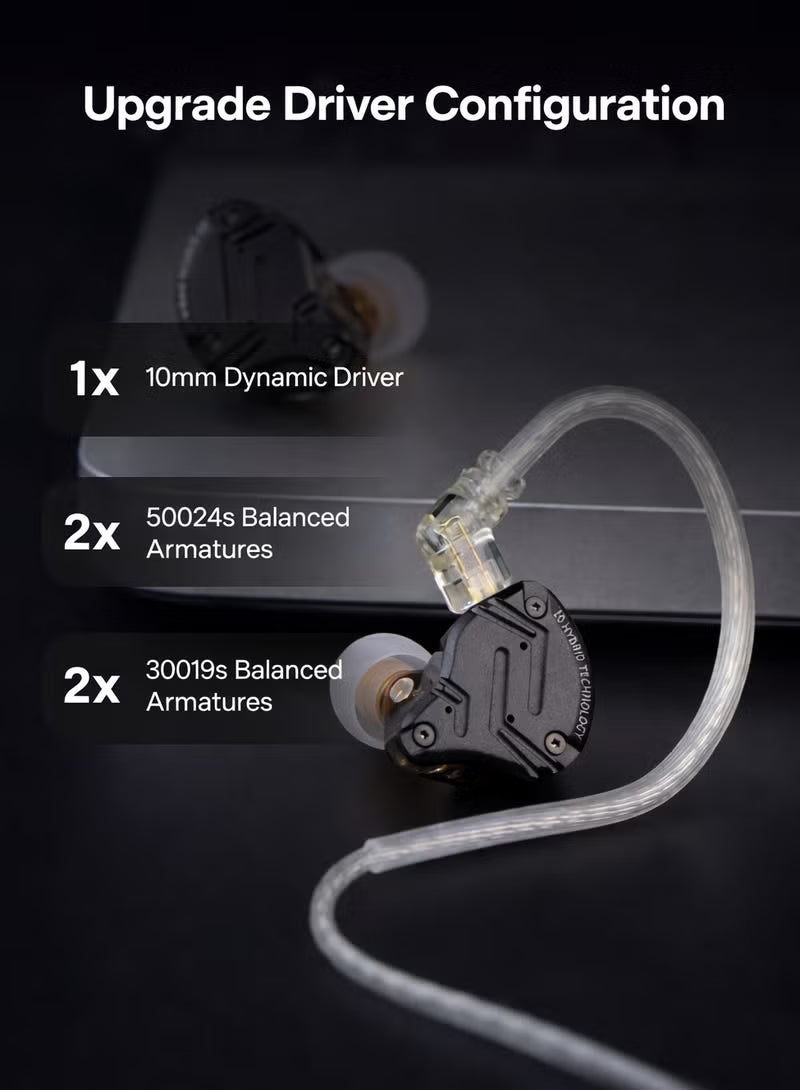 KZ ZS10 PRO X IEM original Upgraded 1DD+4BA Hybrid Driver HiFi in Ear Earphones IEM with Alloy Faceplate, Detachable Silver-Plated Recessed 2Pin Cable for Audiophile Musician DJ Stage (With Mic)