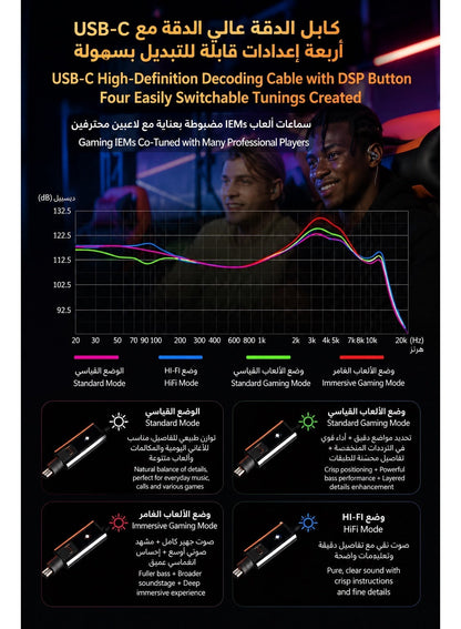 KZ Gale IEM Type-C Gaming with Built-in DSP Sound Card & Mic, Compatible with RedMagic, iPhone, iPad, Samsung, PC Laptops, Zero-Latency In-Ear Gaming Headphones for PUBG Mobile, Free Fire, Valorant, & CS2 (with Mic)