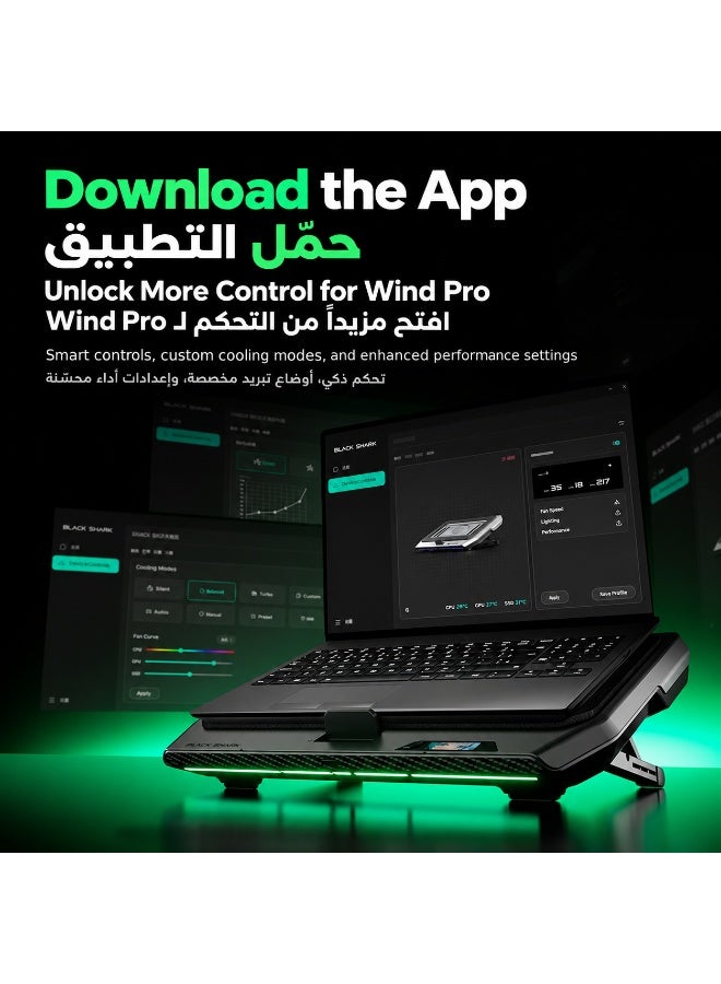 Gaming Laptop Cooler SuperCharged Pro by Black Shark – Laptop Cooling Pad with 4000RPM Turbo Fan, RGB Lighting, Smart Display, USB 3.0 Hub, App Control, Adjustable Stand & Dust Filter for 14–18 Inch Laptops