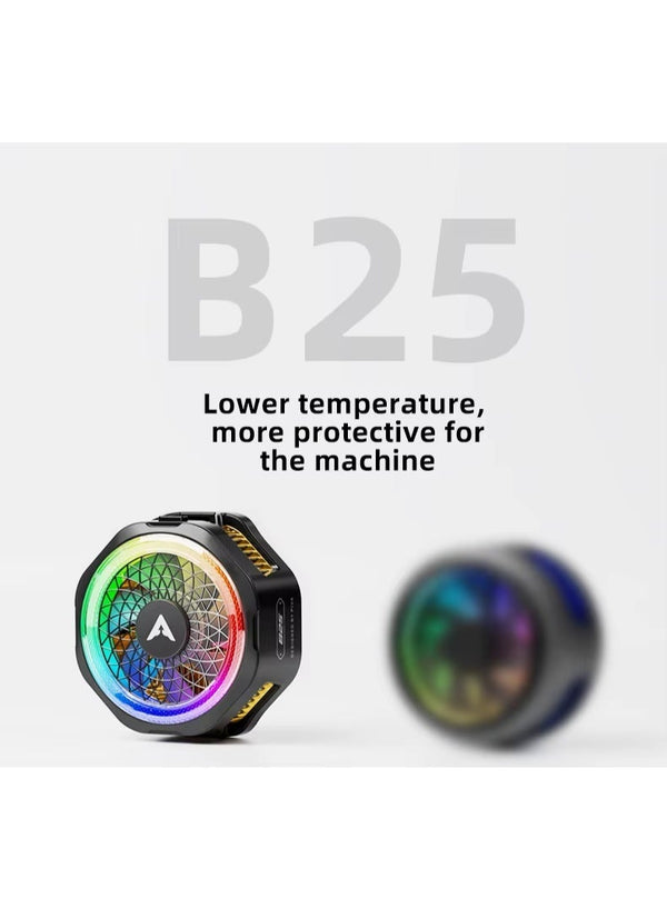 PIVA B25 20W Mobile Phone Cooling Fan for Gaming, Fast Cooling at 40°C, Magnetic Clip, RGB Lighting for a Professional Look, Durable and Scratch Resistant, Smart Control of Fan Speed and Lighting, White + 2× P2 Flaregun Sleeves