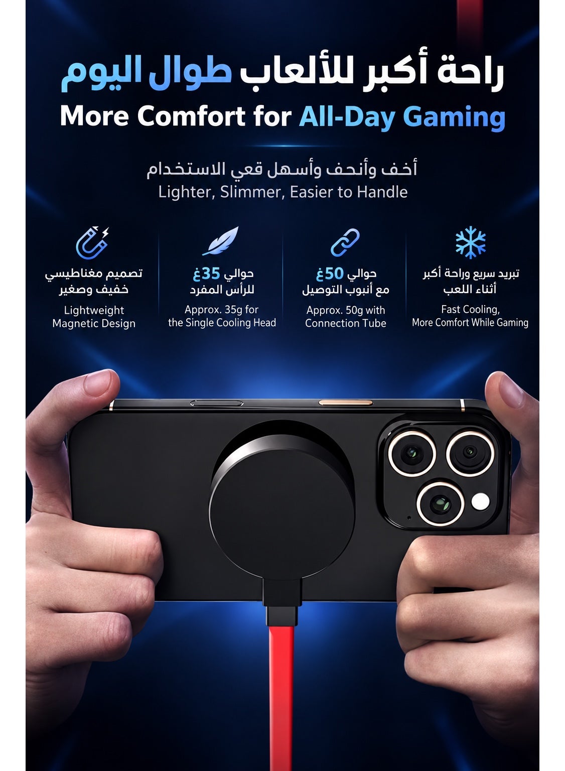 48W Liquid Cooling Phone Cooler for iPhone & Tablet with TEC Semiconductor Technology, Ultra-Silent Operation, and Magnetic Clip Mount - Includes 48W Power Adapter - Compatible with iPhone, iPad, RedMagic