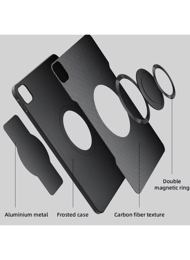 PIVA 2-in-1 Magnetic Gaming Protective Case, Carbon Fiber TPU Cover with Built-In Magnetic Ring, Thermal Conductive Structure, Shock-Resistant Protection, Compatible with Magnetic Coolers – for iPad Pro 11 inch 2018–2022 M2
