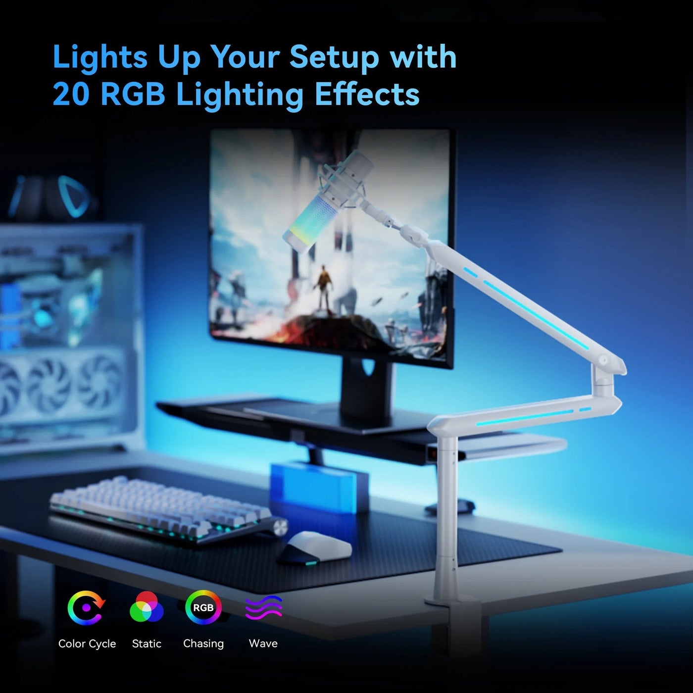 Humanex Humanex Light Pursuer RGB Gaming Microphone Boom Arm, Low Profile Desk M