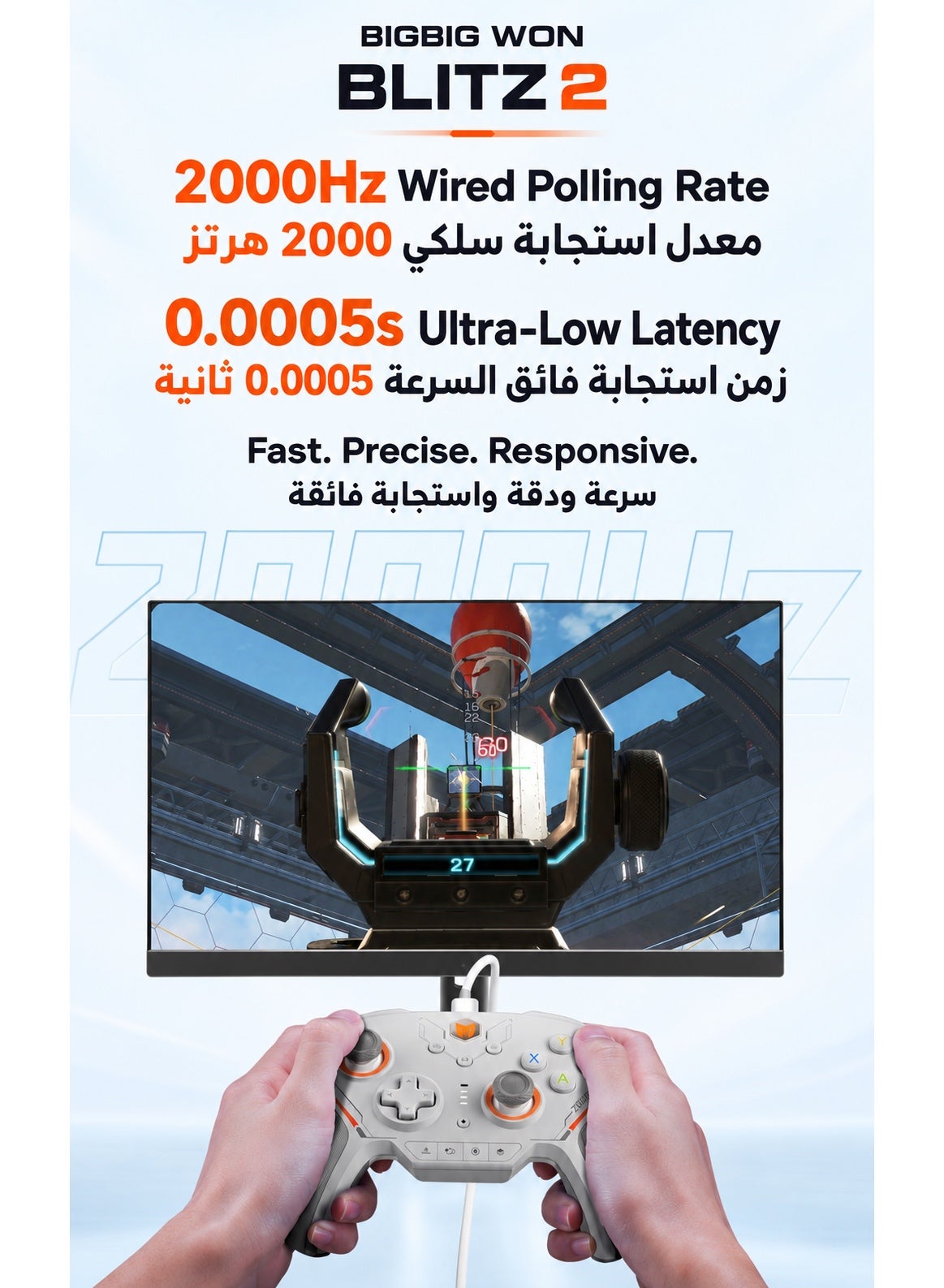 BIGBIG WON Blitz 2 Wireless Gaming Controller, TMR Magnetic Joysticks, 2000Hz Polling Rate, 1000Hz Gyroscope, 16 Mechanical Buttons, NearLink Bluetooth Wired Multi-Mode Gamepad for PC Windows Nintendo Switch Android iPhone iPad